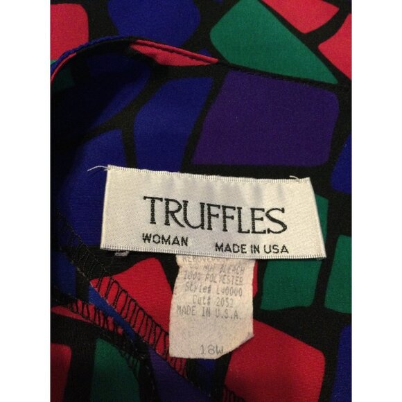 Vintage Womens Blouse Top Colorful Stained Glass Look Plus Size 18 W Truffles - Picture 4 of 6